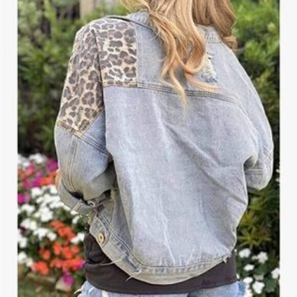 Vintage Button Down Leopard Patch Denim Jacket - Picture 2 of 6